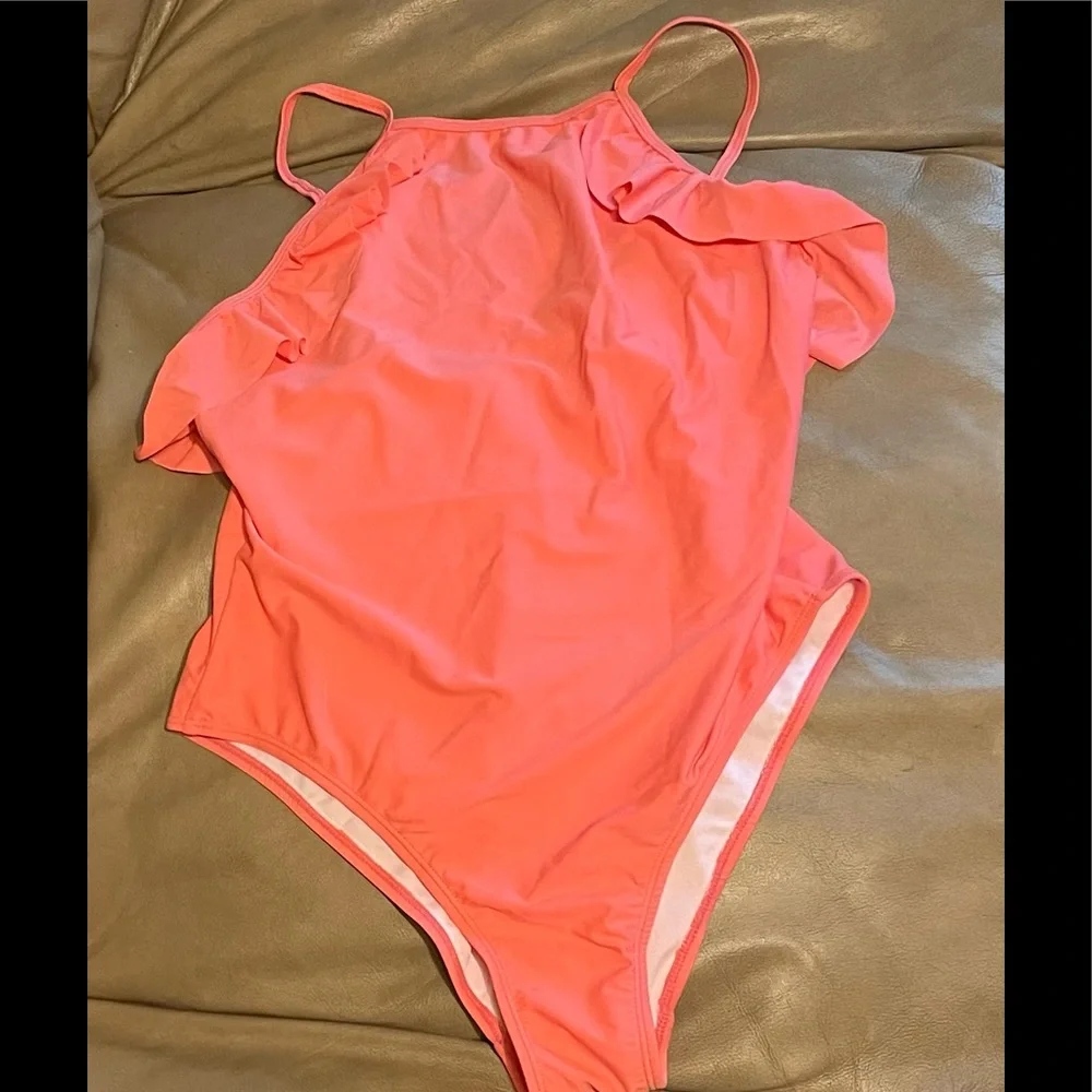 Melon Ruffle Trim Swimsuut - Picture 1 of 3